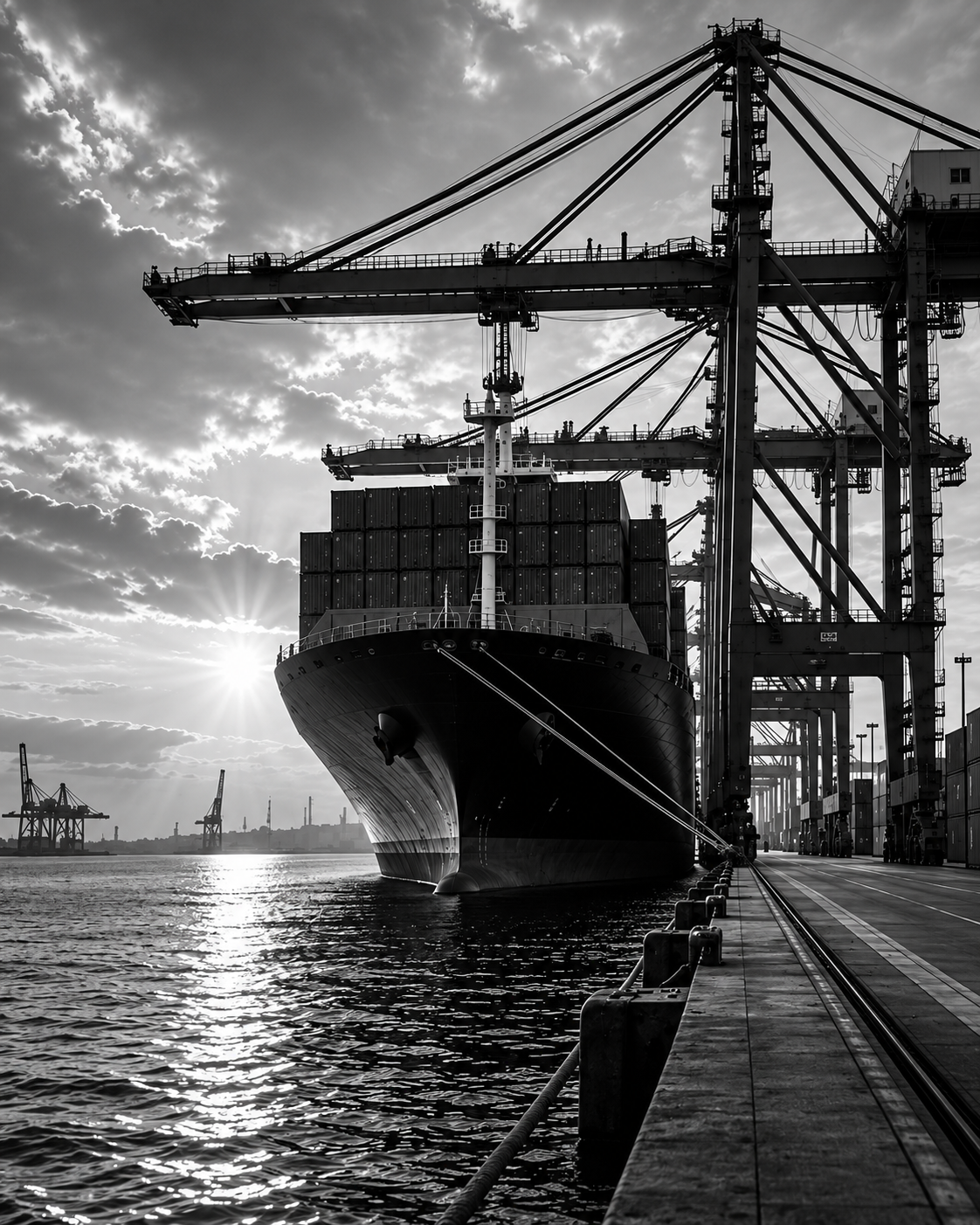 Container vessel and cranes at a cargo port